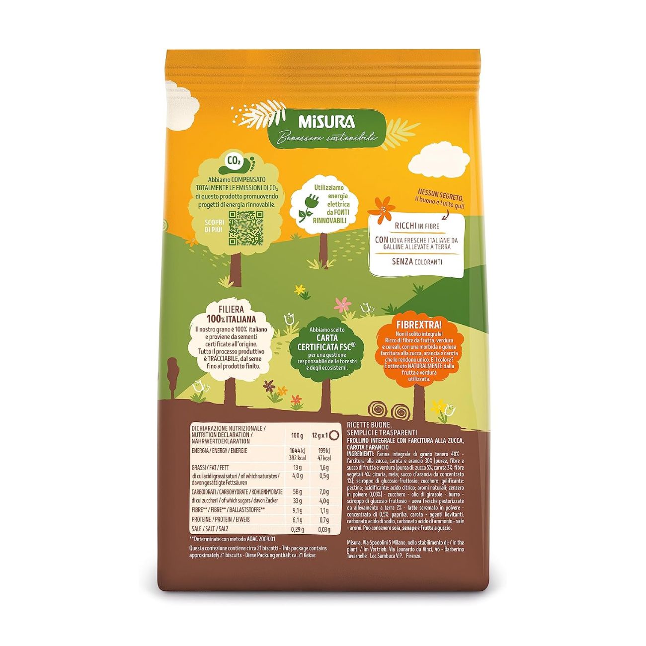 Pilngraudu cepumi ar ķirbju, burkānu un apelsīnu pildījumu, 260g