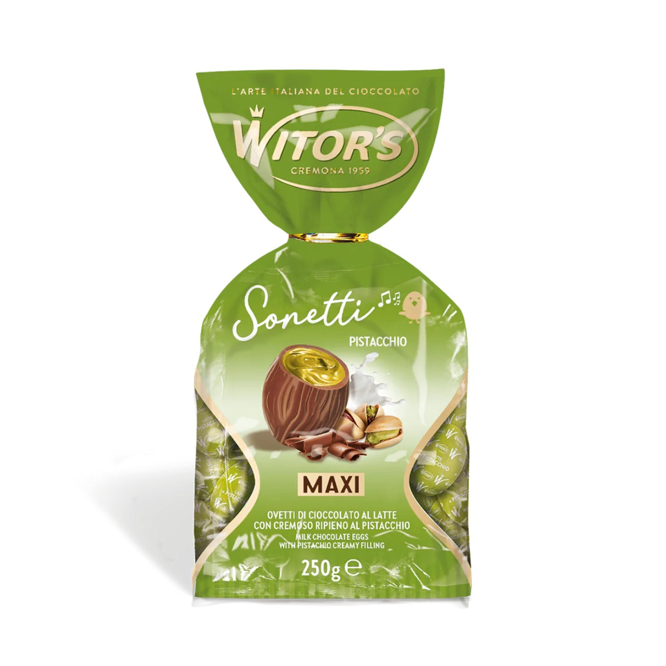 Piena šokolādes un pistāciju olas WITOR'S Ovetti Pistacchio, 250 g