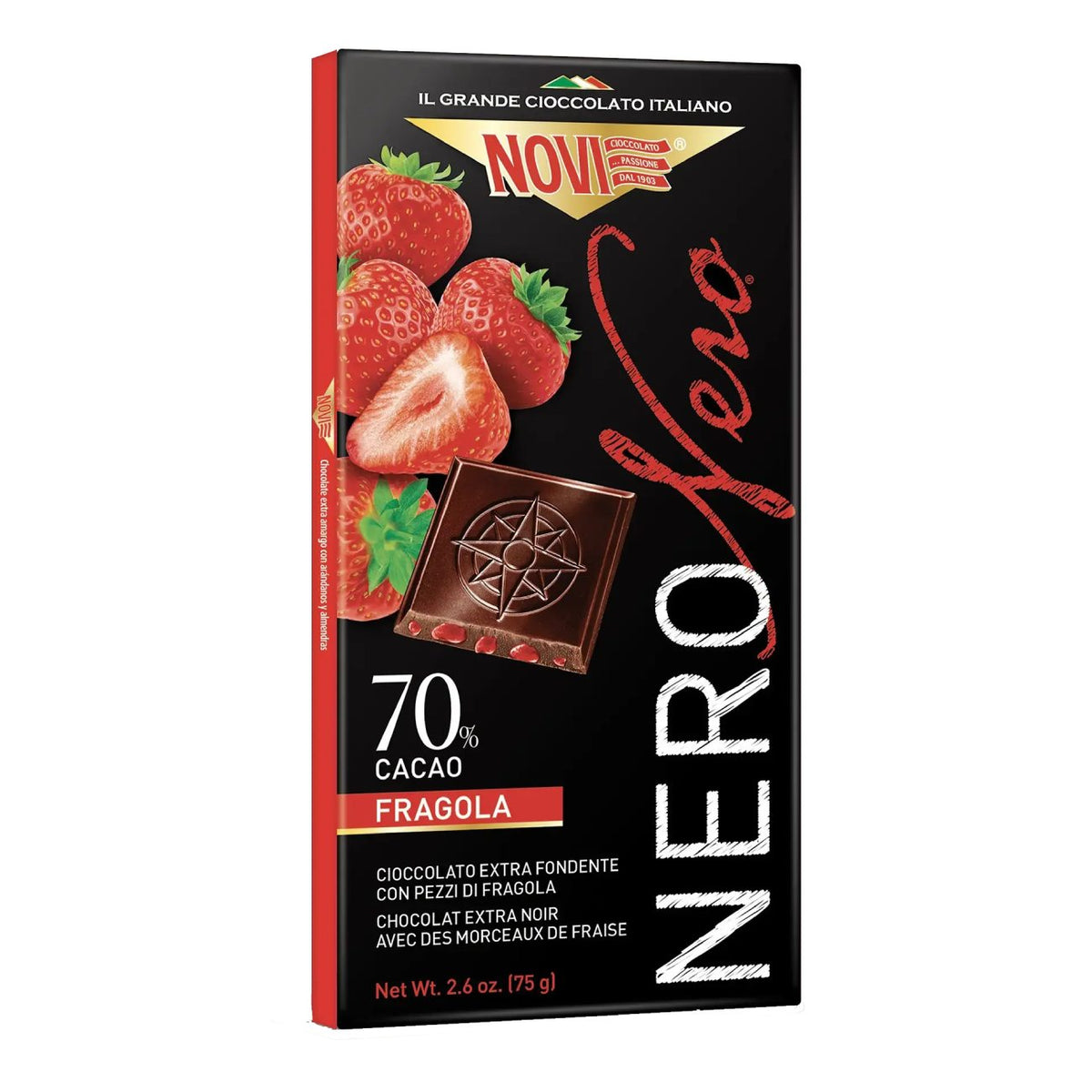 Dark chocolate with strawberries NOVI Fragola, 75g